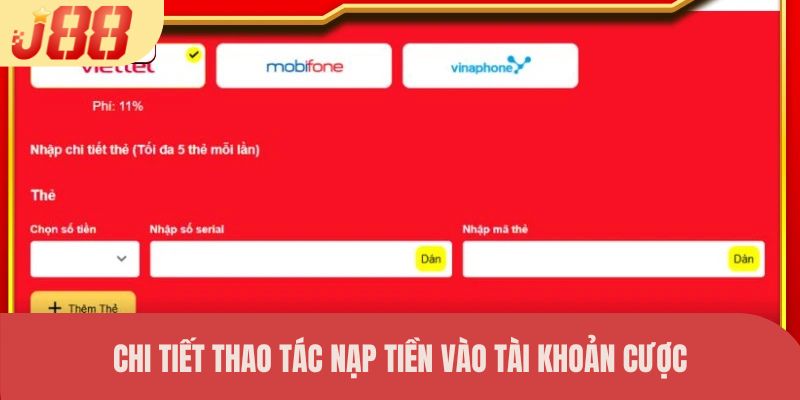 Chi tiết thao tác nạp tiền vào tài khoản cược